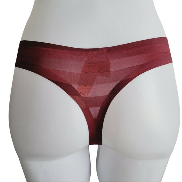 Victoria's Secret Second Skin Thong Panties Striped Burgundy Microfiber Med NWT - Picture 4 of 4